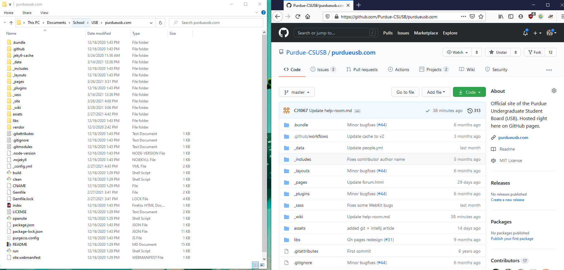 On the left is our local repository stored on our computer; on the right is the central repo on Github